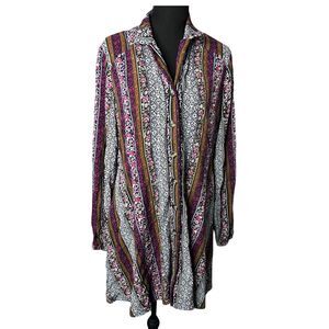 Natural Life Womens Ansley Shirt Dress - L Boho Peasant Striped Festival Floral